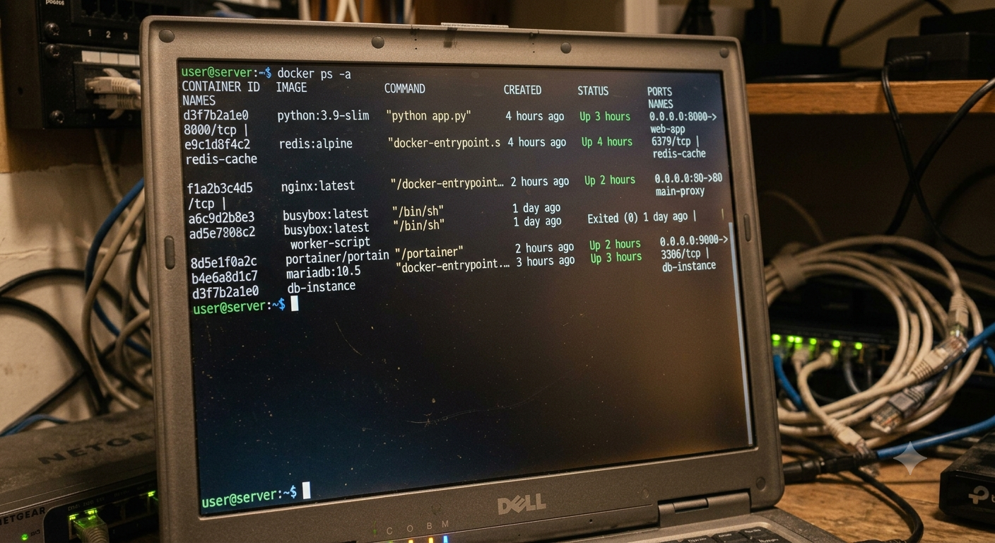 Terminal showing multiple Docker containers running
