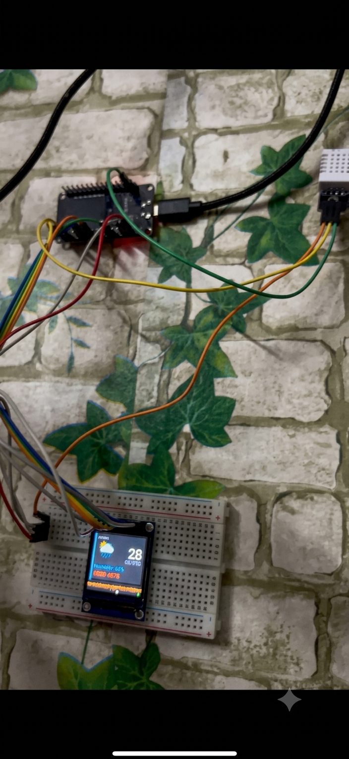 Finished ESP32 sensor and display mounted on a bedroom wall