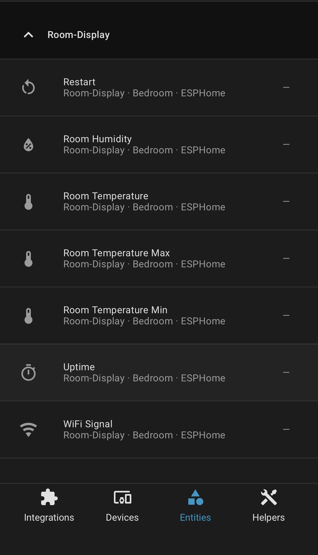 Home Assistant dashboard showing the live temperature and humidity entities