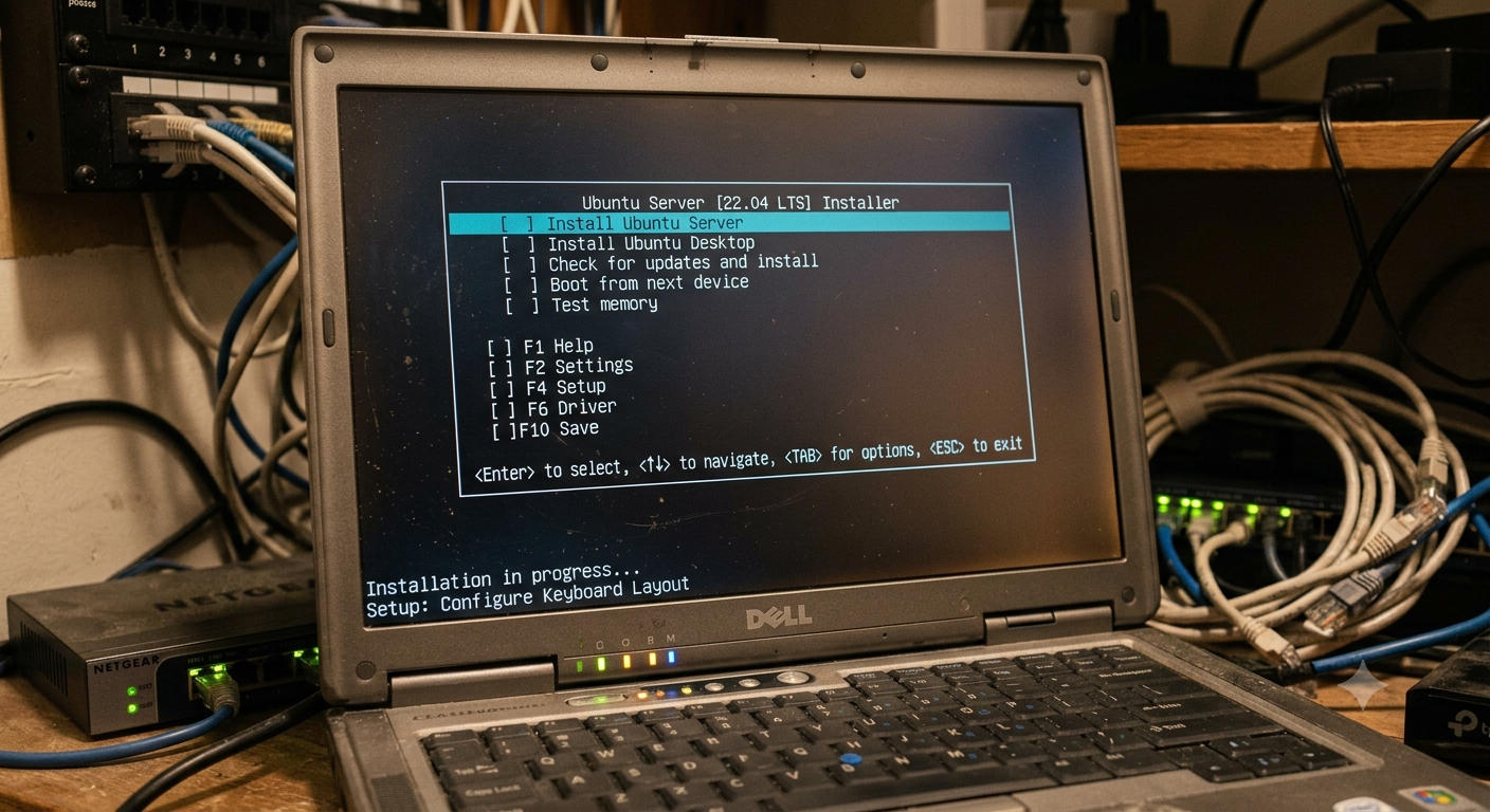 Ubuntu Server installer running on an old laptop