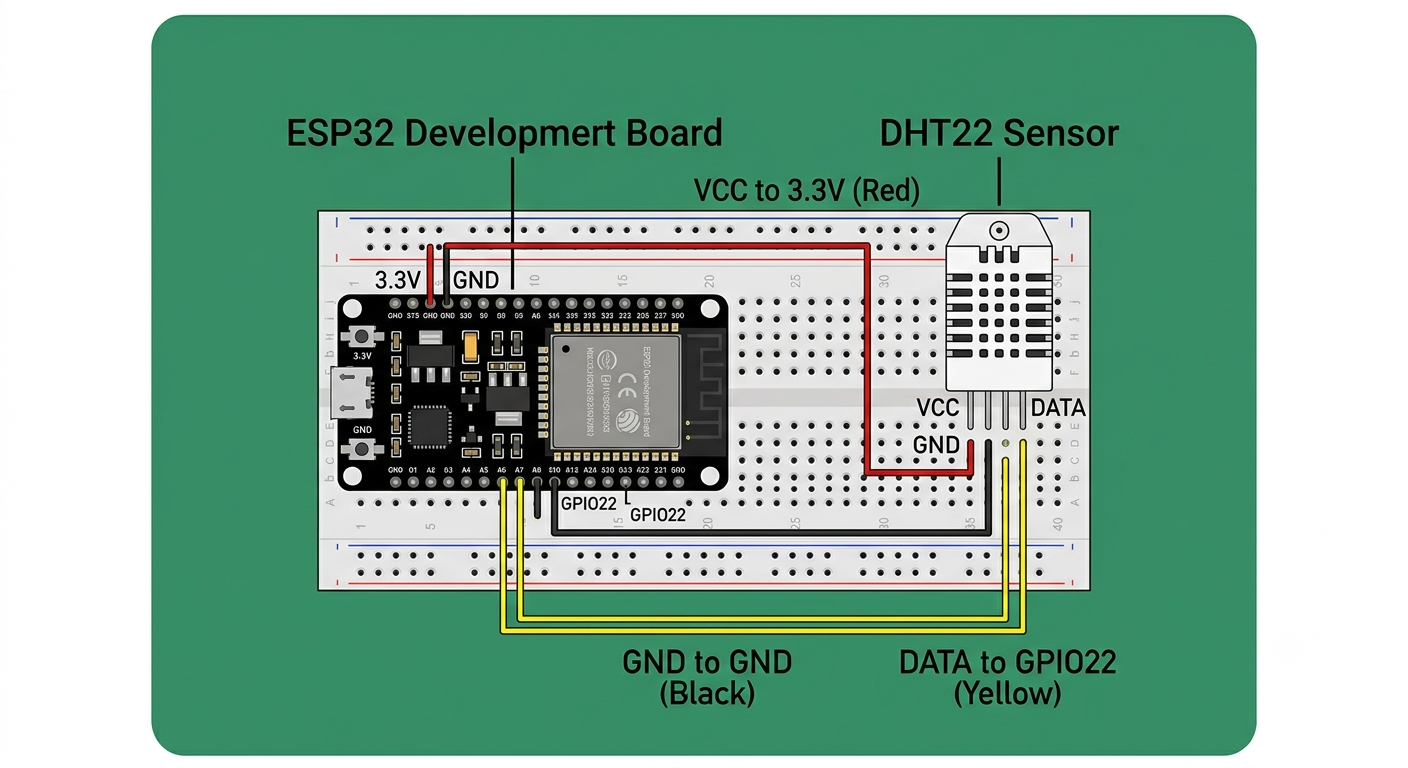 Wiring diagram of ESP32 to DHT22 sensor